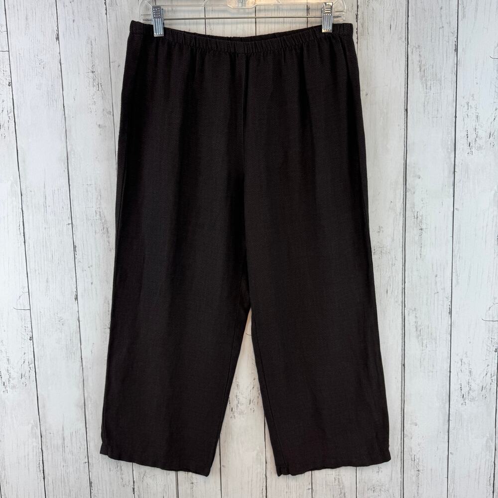 Eileen Fisher Brown Linen Stretch Knit Pull On Straight Ankle Pant Size Small